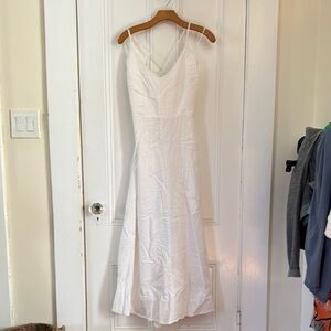 Elegant White Spaghetti Strap Linen Dress